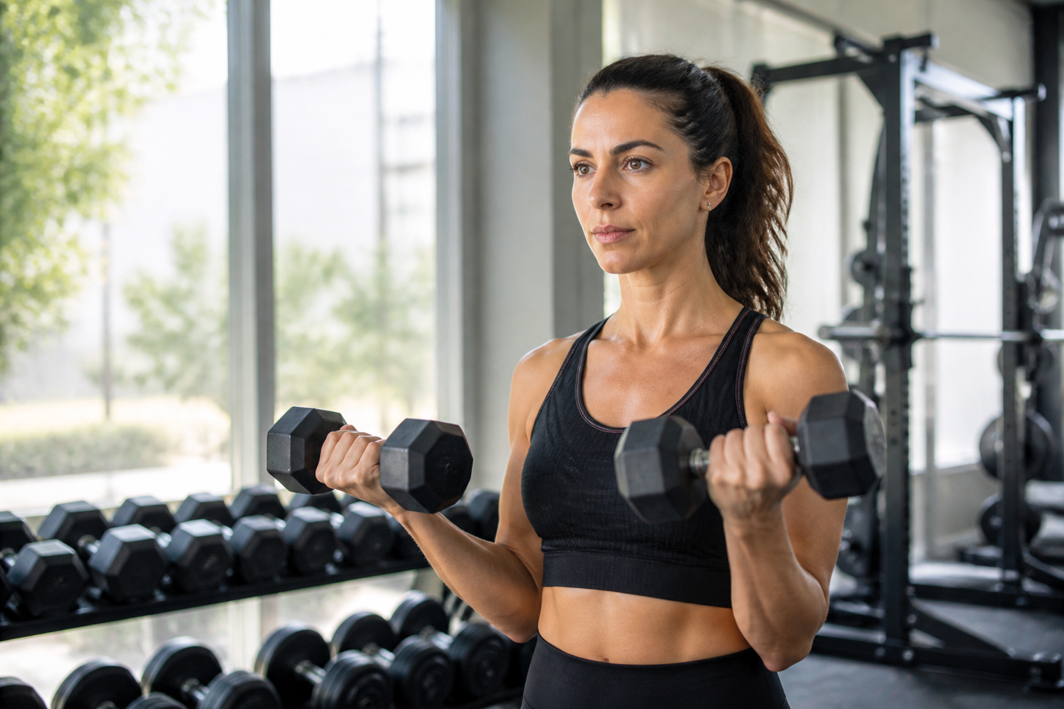 Femme en séance de musculation dans une salle de sport pour maigrir